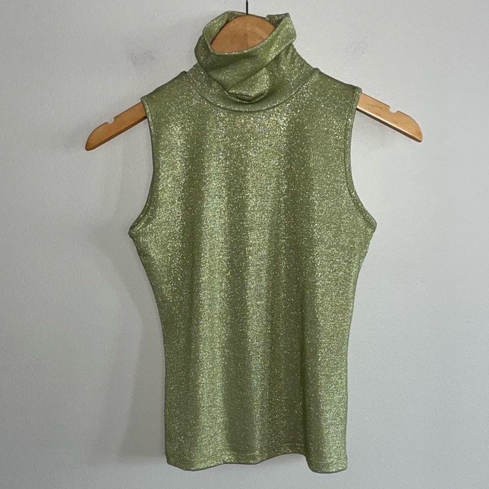 AMS Green Glittery Turtlneck Top